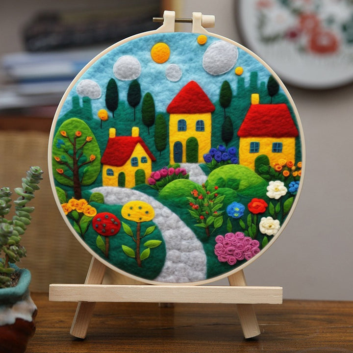 Sunny Village with Flowers and Tree Wool Needle Felting Painting Kit
