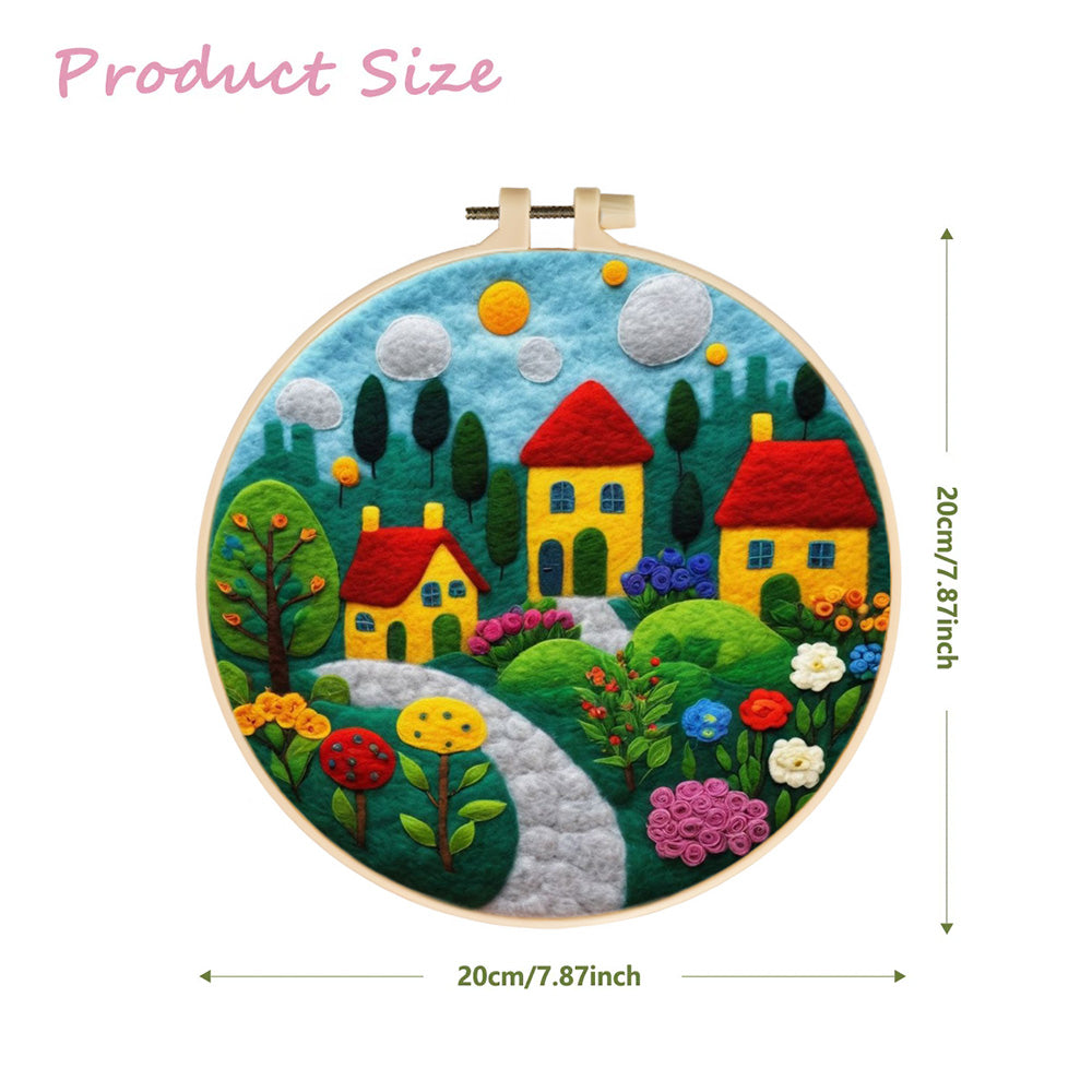 Sunny Village with Flowers and Tree Wool Needle Felting Painting Kit