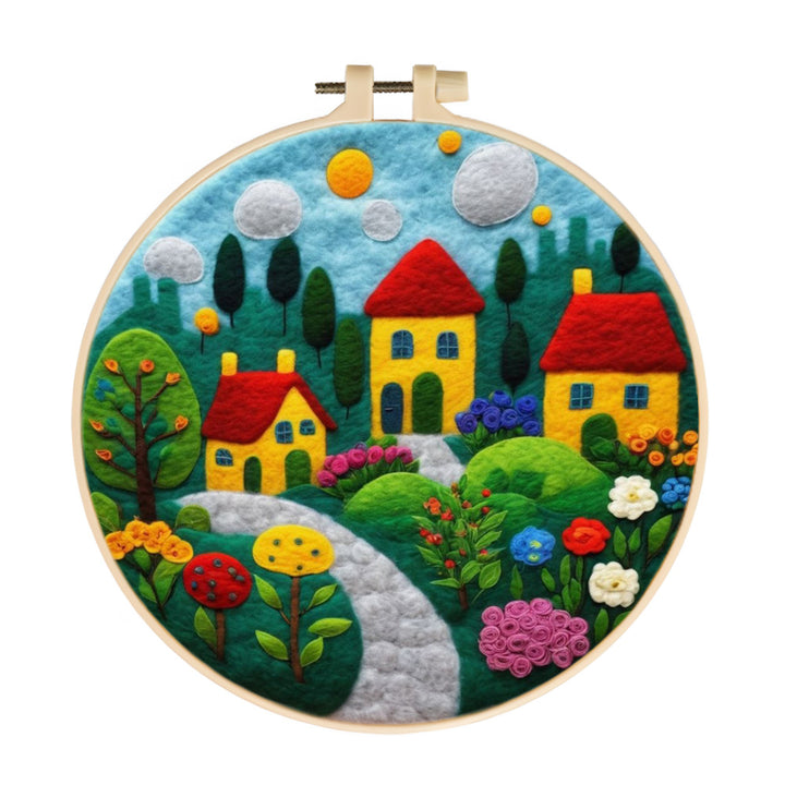 Sunny Village with Flowers and Tree Wool Needle Felting Painting Kit