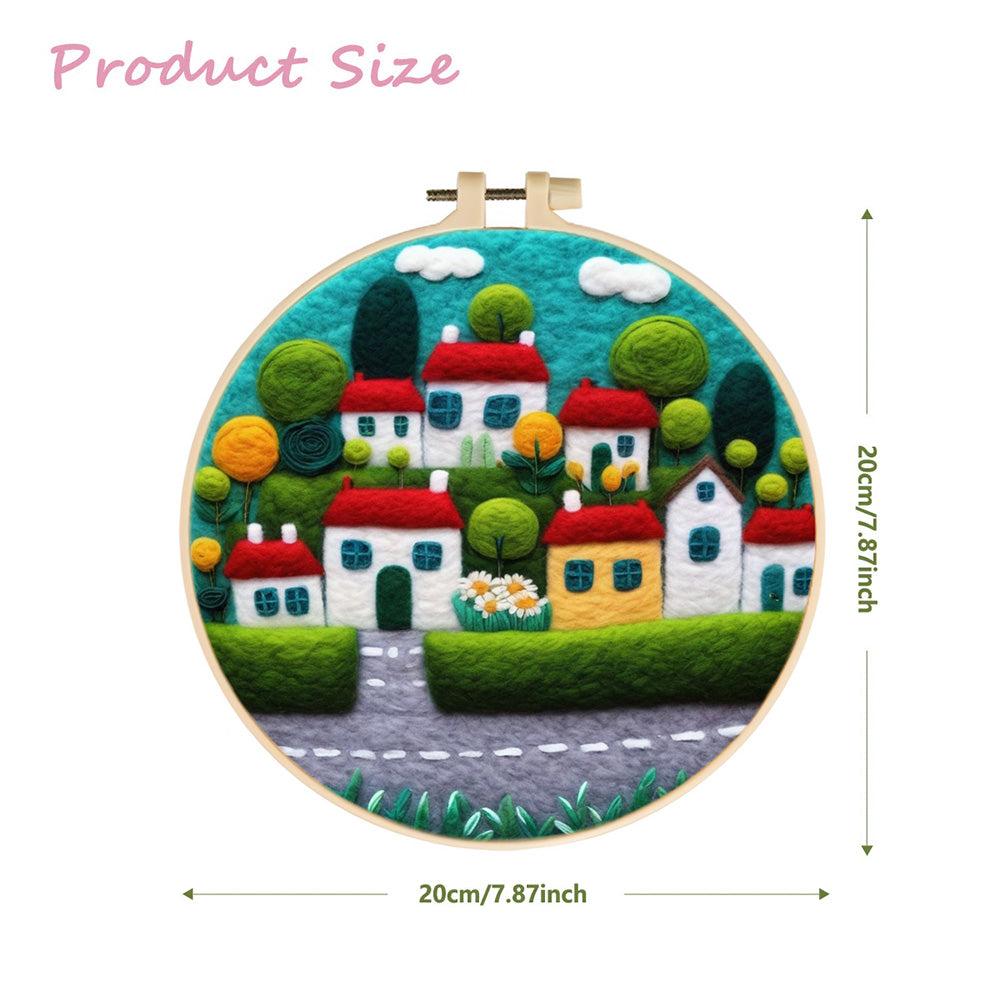 Charming Houses Lined by Trees and Flowers Wool Needle Felting Painting Kit
