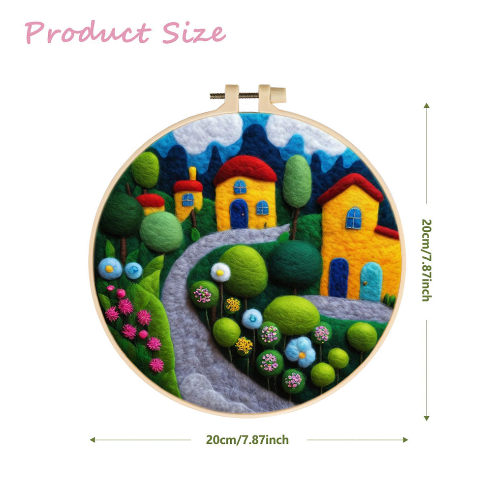 Village Houses along Winding Path Wool Needle Felting Painting Kit