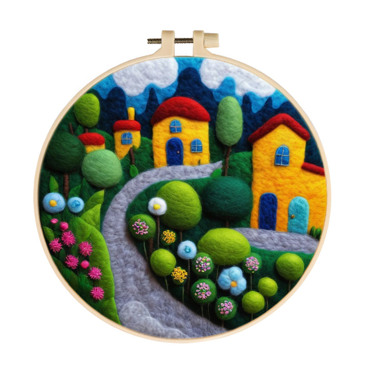 Village Houses along Winding Path Wool Needle Felting Painting Kit