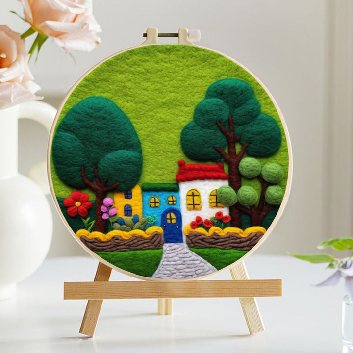 Garden Homes along a Stone Path Wool Needle Felting Painting Kit