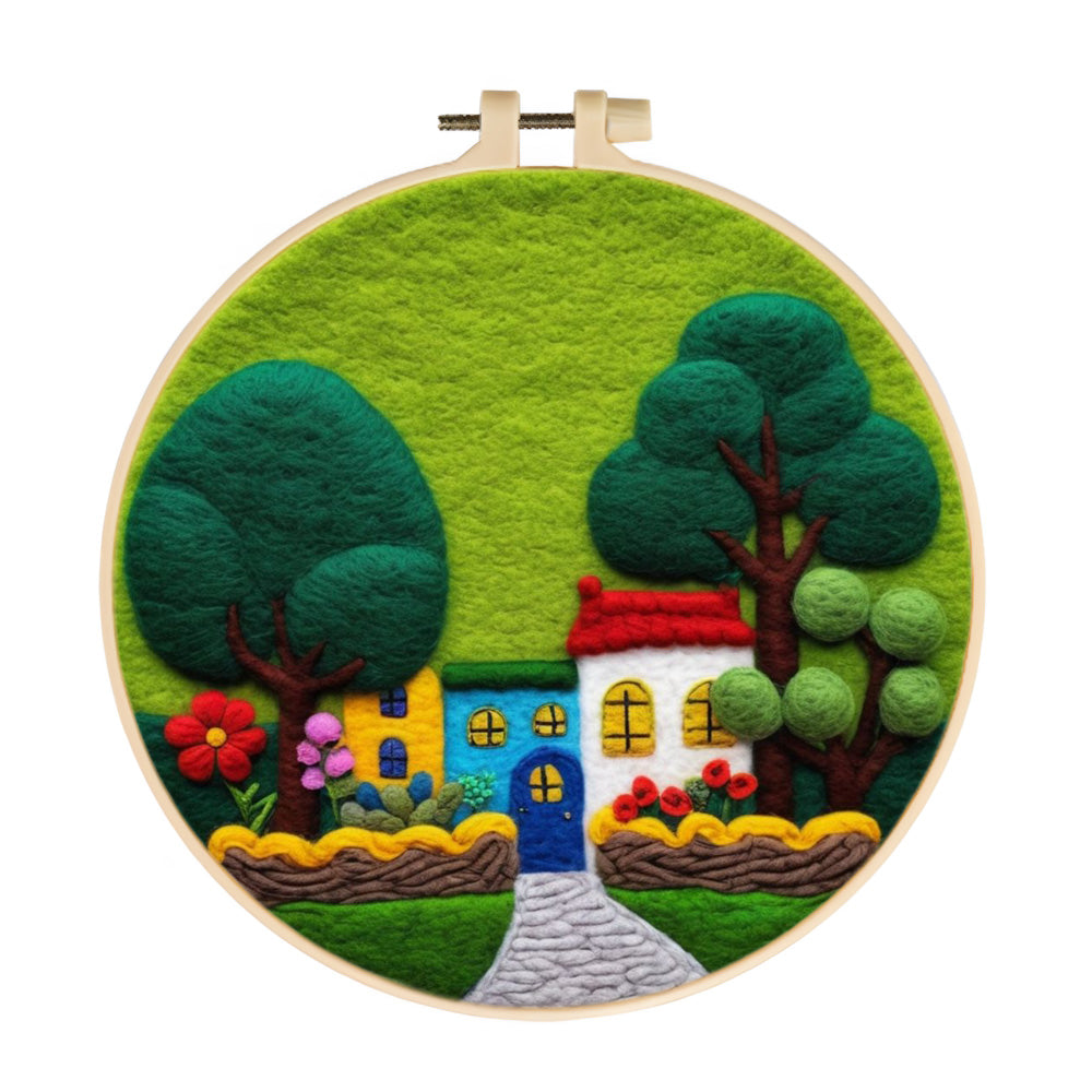 Garden Homes along a Stone Path Wool Needle Felting Painting Kit
