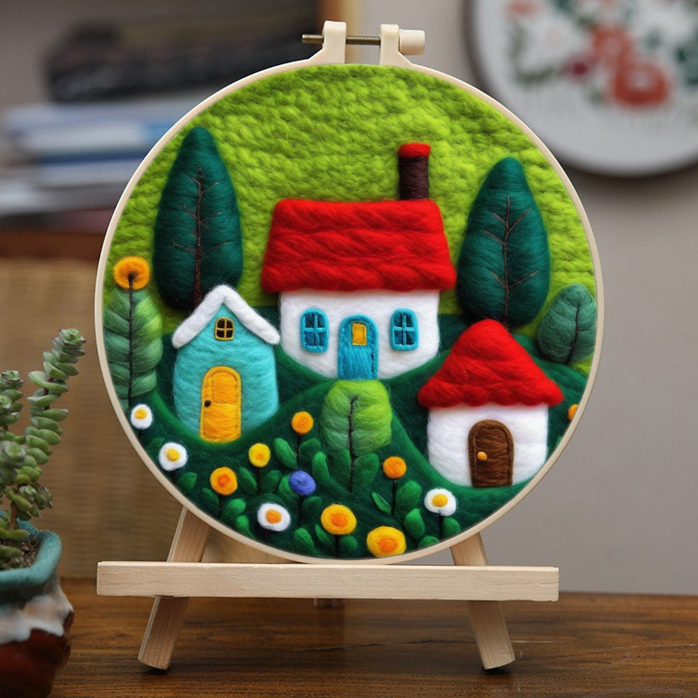 Colorful Homes among Trees and Flowers Wool Needle Felting Painting Kit