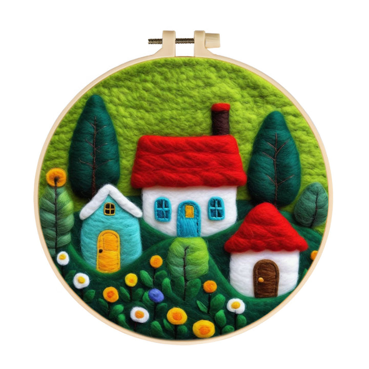 Colorful Homes among Trees and Flowers Wool Needle Felting Painting Kit
