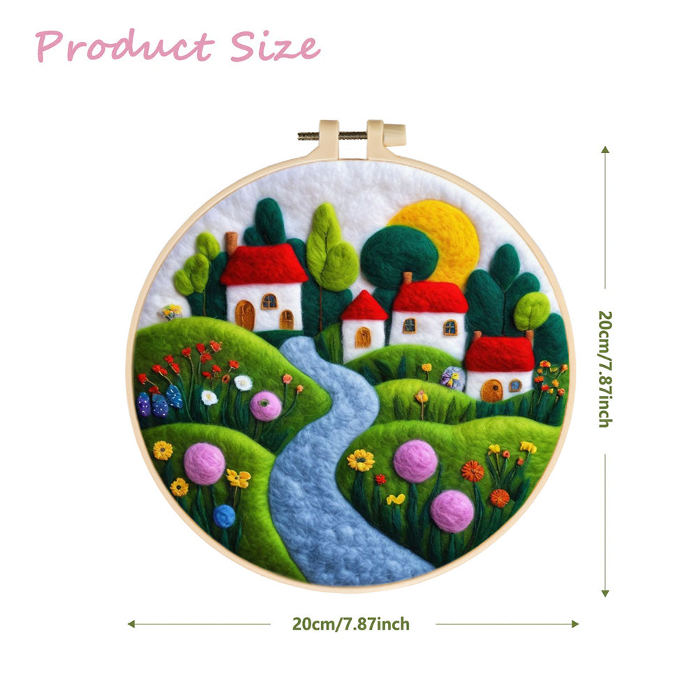 Hillside Homes with River and Flowers Wool Needle Felting Painting Kit