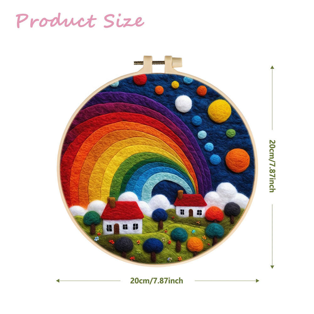 Peaceful Homes Beneath a Colorful Rainbow Sky Wool Needle Felting Painting Kit