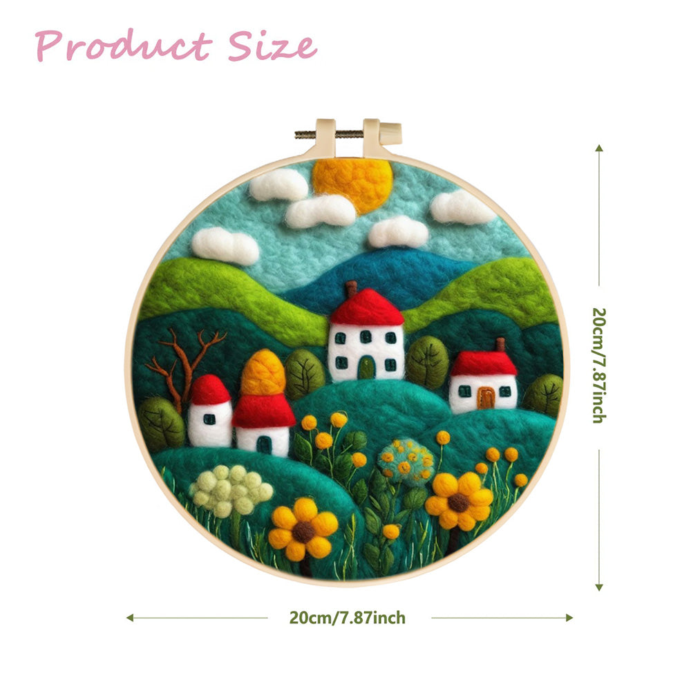 Rolling Green Hills with Cozy Village Houses Wool Needle Felting Painting Kit