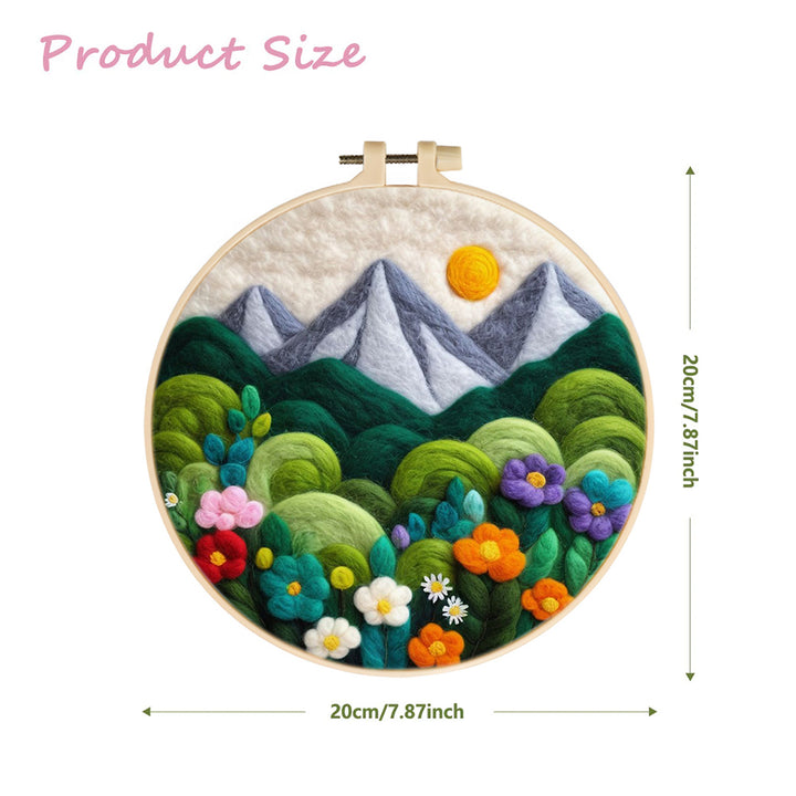 Vibrant flowers at the Foot of Snowy Peaks Wool Needle Felting Painting Kit