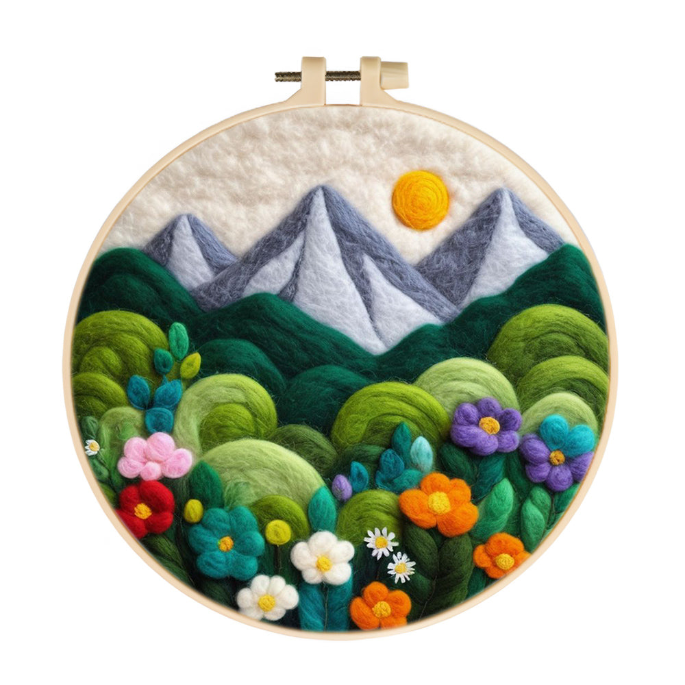 Vibrant flowers at the Foot of Snowy Peaks Wool Needle Felting Painting Kit