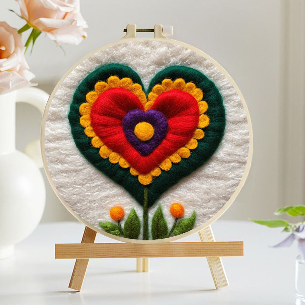 Heart-Shaped Flowers and Two Small Yellow Flower Buds Wool Needle Felting Painting Kit