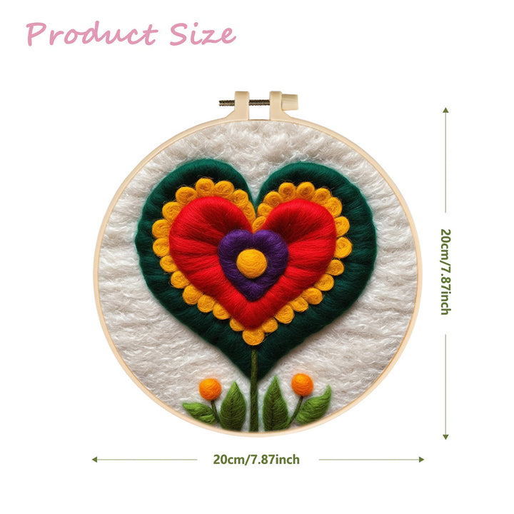 Heart-Shaped Flowers and Two Small Yellow Flower Buds Wool Needle Felting Painting Kit
