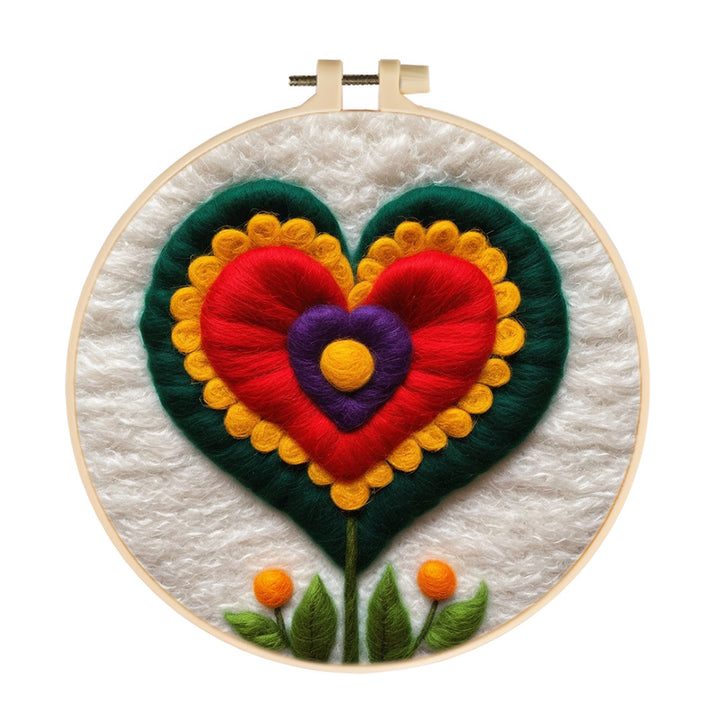 Heart-Shaped Flowers and Two Small Yellow Flower Buds Wool Needle Felting Painting Kit