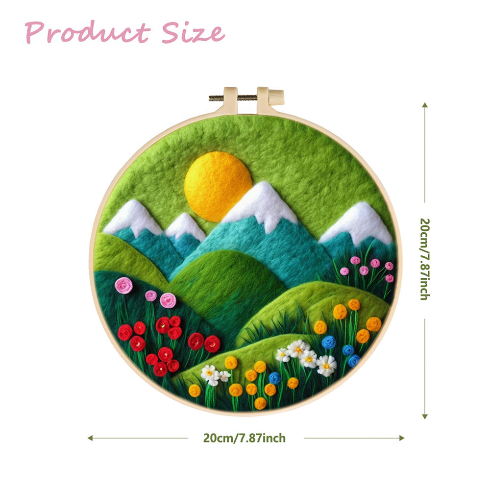 A Valley Surrounded by Mountains and Flowers Wool Needle Felting Painting Kit