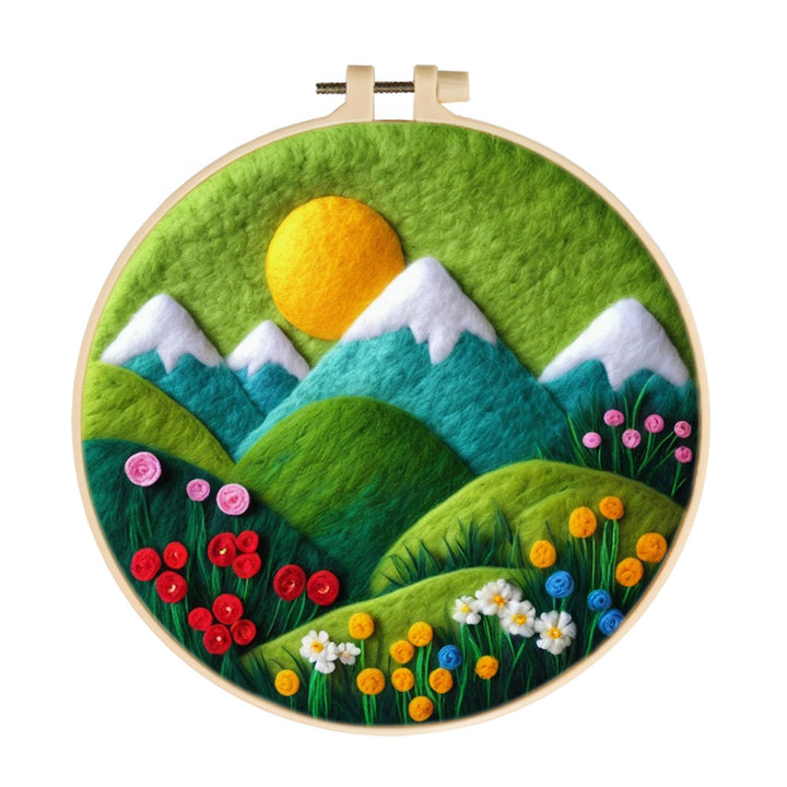 A Valley Surrounded by Mountains and Flowers Wool Needle Felting Painting Kit