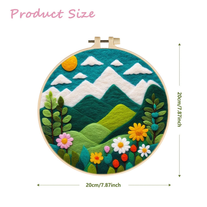 Peaceful Mountain Landscape with Flowers Wool Needle Felting Painting Kit