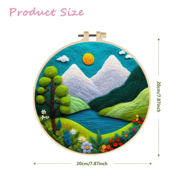 Snowy Mountains Surrounding a Calm Blue Lake Wool Needle Felting Painting Kit