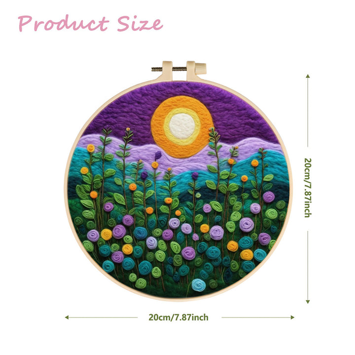 Golden Moon above Colorful Wildflower Hills Wool Needle Felting Painting Kit