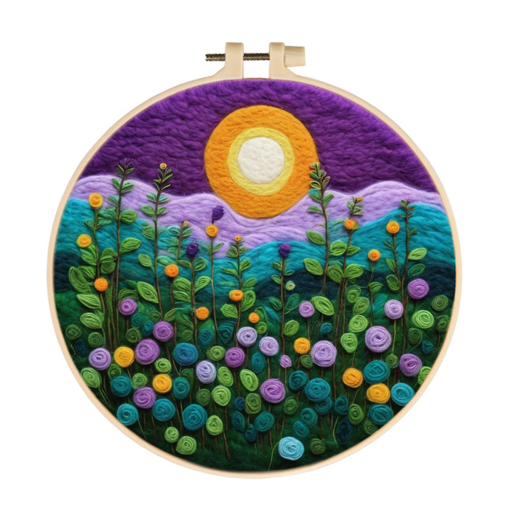Golden Moon above Colorful Wildflower Hills Wool Needle Felting Painting Kit