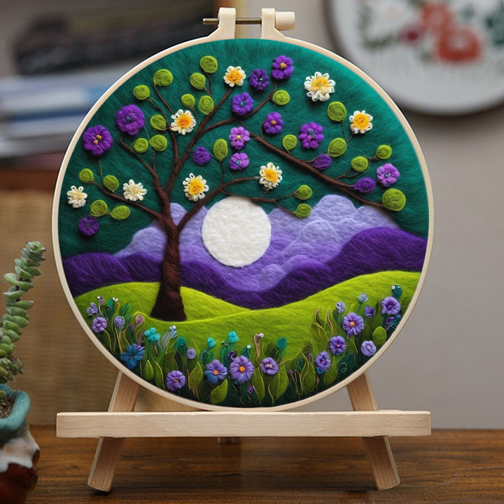 A Majestic Tree Under a Purple Sky Wool Needle Felting Painting Kit