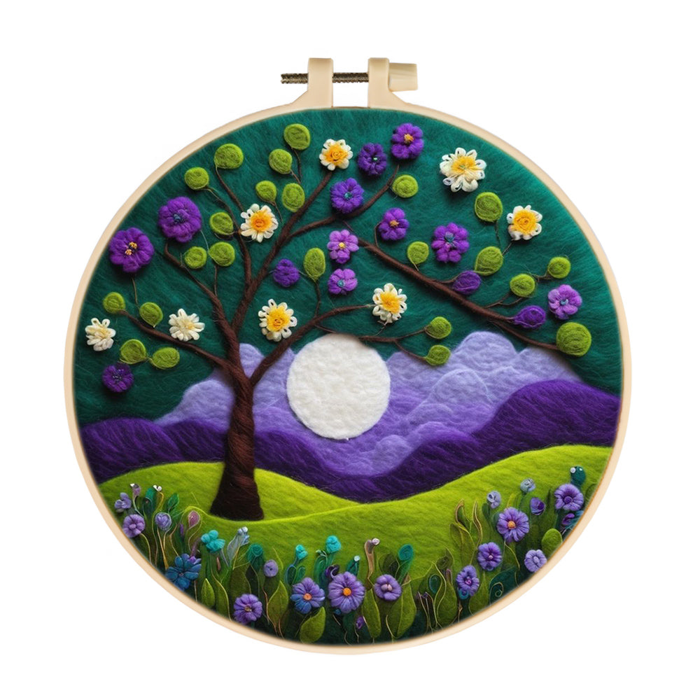 A Majestic Tree Under a Purple Sky Wool Needle Felting Painting Kit