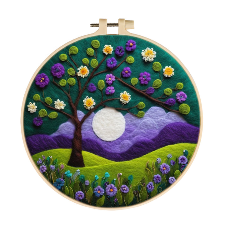 A Majestic Tree Under a Purple Sky Wool Needle Felting Painting Kit