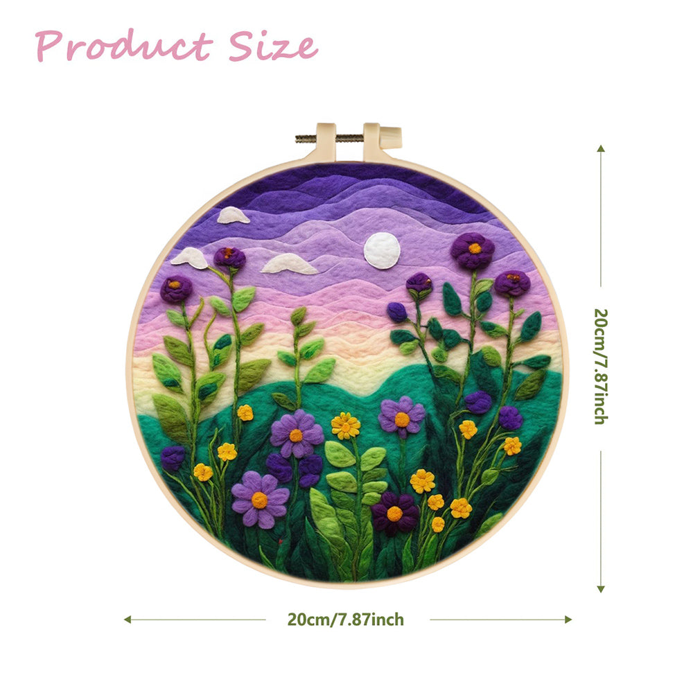 Purple Skies and Blossoming Purple Flowers Wool Needle Felting Painting Kit