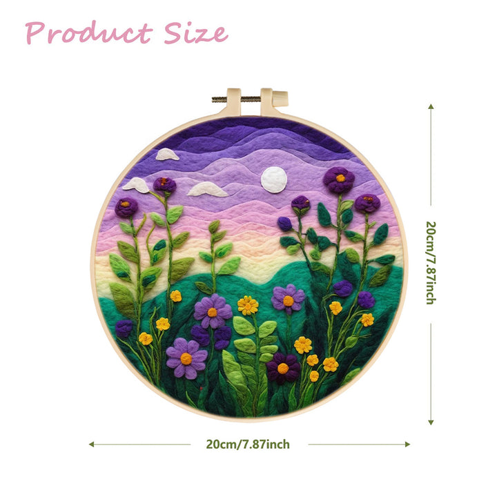 Purple Skies and Blossoming Purple Flowers Wool Needle Felting Painting Kit