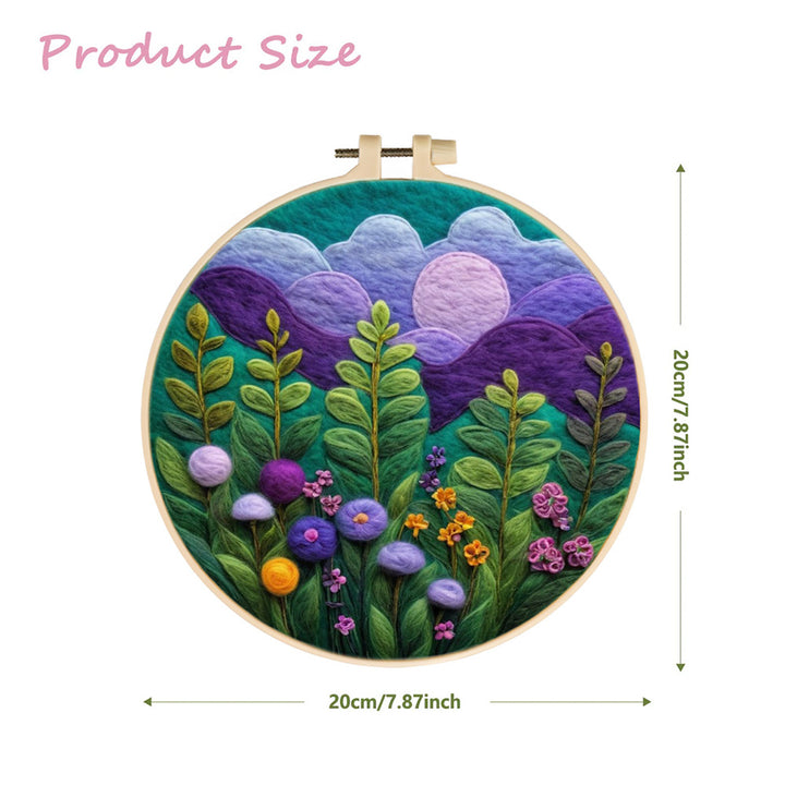 Peaceful Night Scene of Purple Hills and Plants Wool Needle Felting Painting Kit