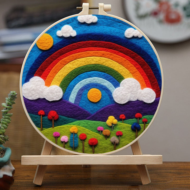 A Colorful Rainbow Over Flower Fields Wool Needle Felting Painting Kit