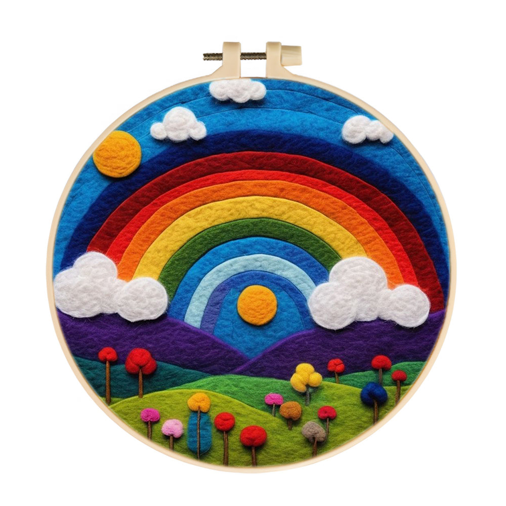 A Colorful Rainbow Over Flower Fields Wool Needle Felting Painting Kit