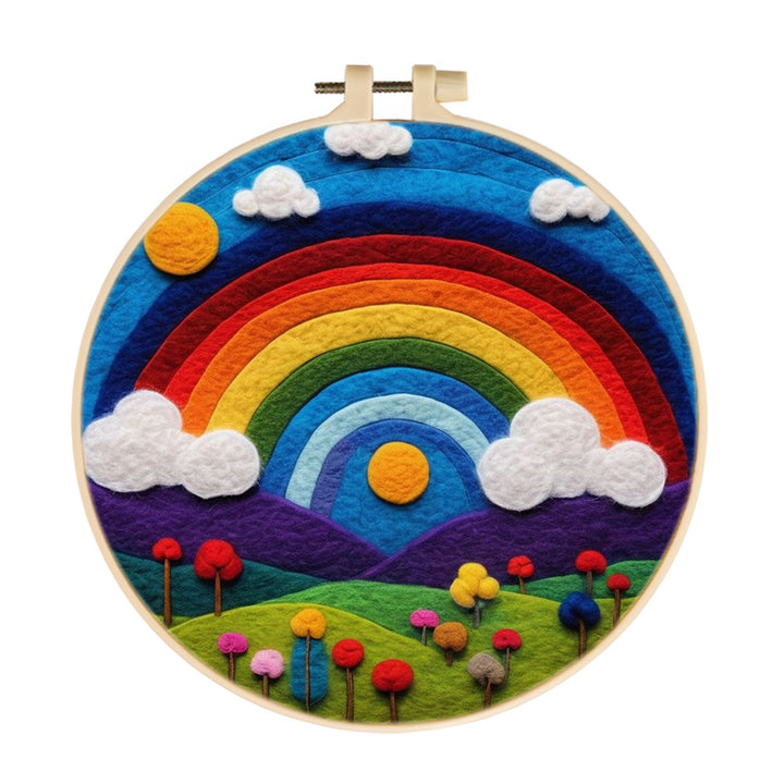 A Colorful Rainbow Over Flower Fields Wool Needle Felting Painting Kit
