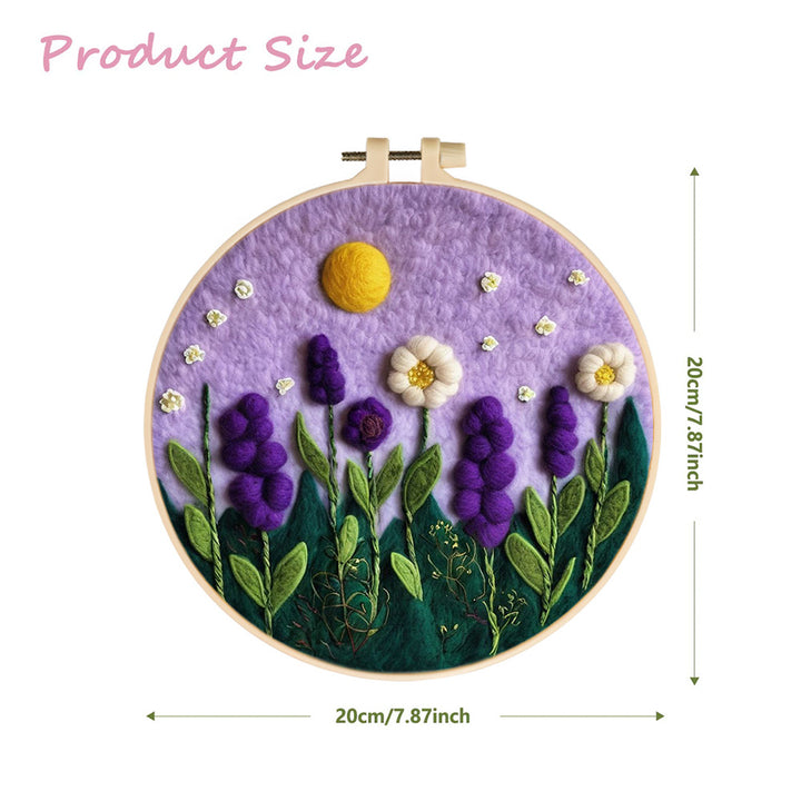 Moonlit Purple Flowers under a Calm Night Sky Wool Needle Felting Painting Kit