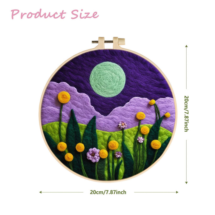 Quiet Night Hills under a Bright Green Moon Wool Needle Felting Painting Kit