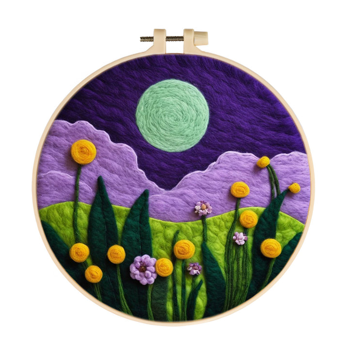 Quiet Night Hills under a Bright Green Moon Wool Needle Felting Painting Kit