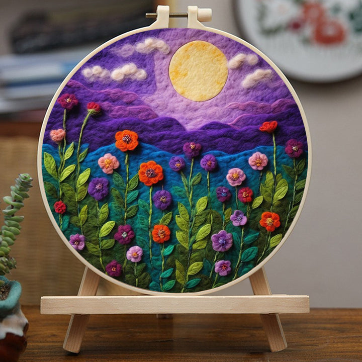 Dreamy Garden Under Moonlight Sky Wool Needle Felting Painting Kit