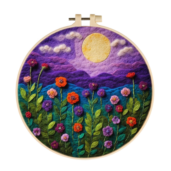 Dreamy Garden Under Moonlight Sky Wool Needle Felting Painting Kit