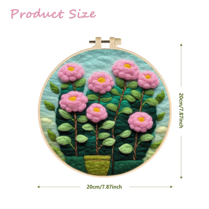 A Vibrant Pot of Pink Flowers Wool Needle Felting Painting Kit