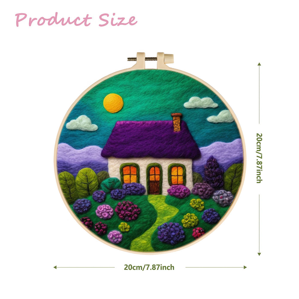Scenic House Surrounded by Lush Flowers Wool Needle Felting Painting Kit