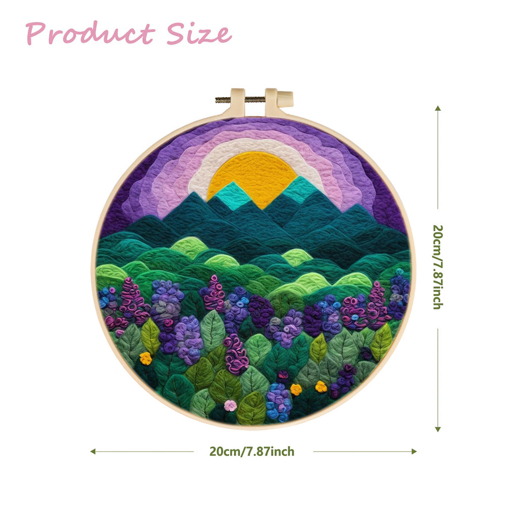 Sunrise Over Green Hills and Flowers Wool Needle Felting Painting Kit