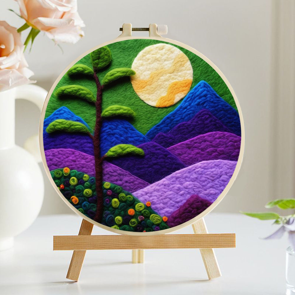 Serene Purple Mountains Under the Moon Wool Needle Felting Painting Kit