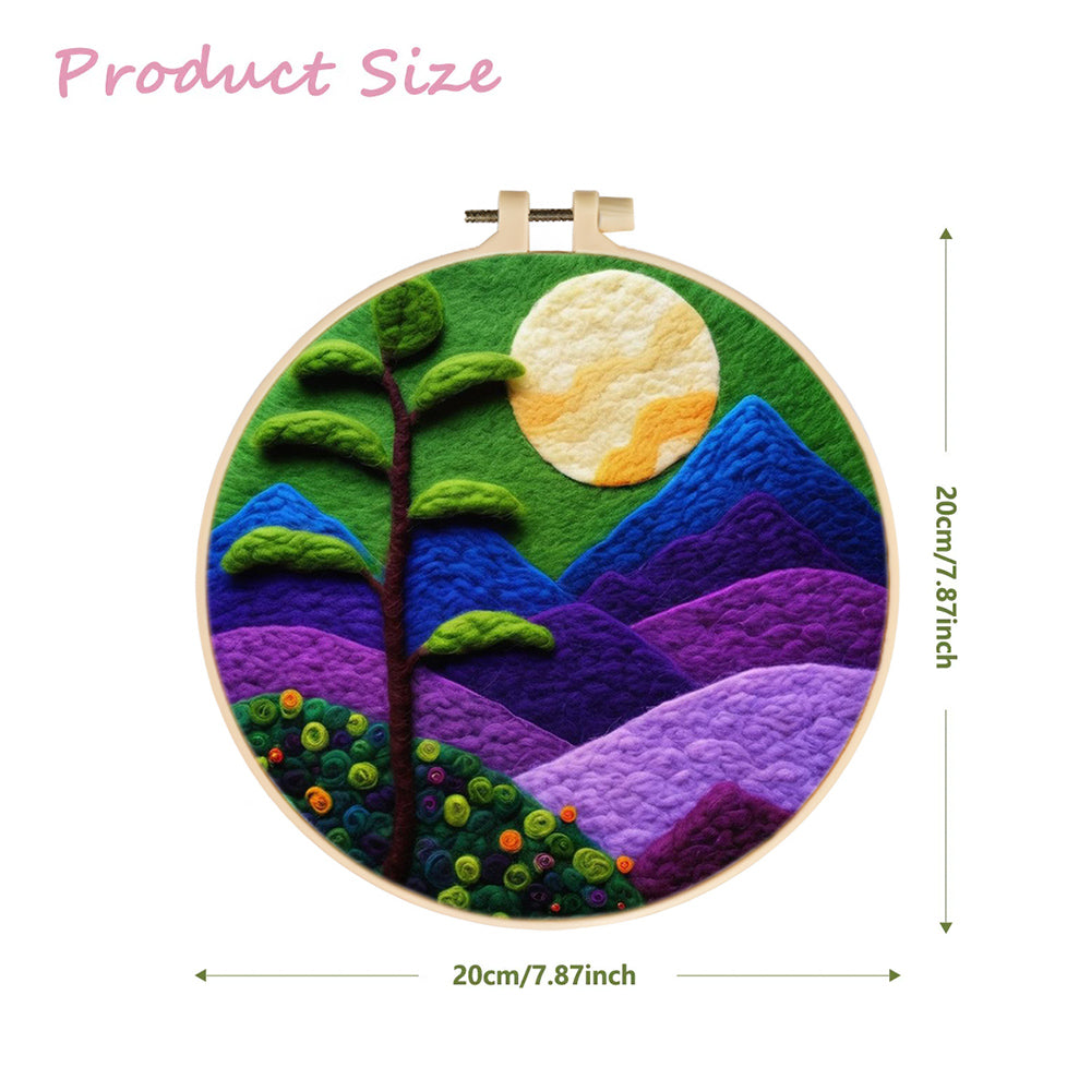 Serene Purple Mountains Under the Moon Wool Needle Felting Painting Kit