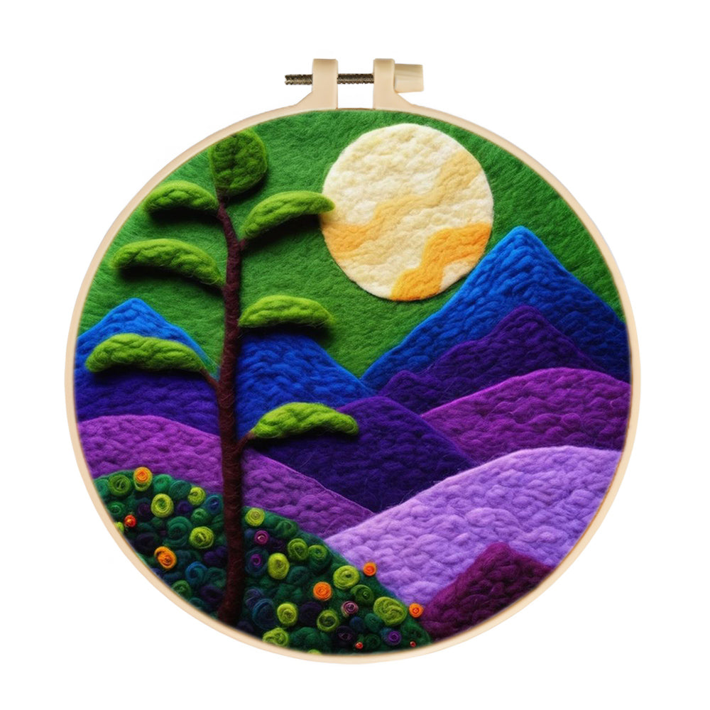 Serene Purple Mountains Under the Moon Wool Needle Felting Painting Kit