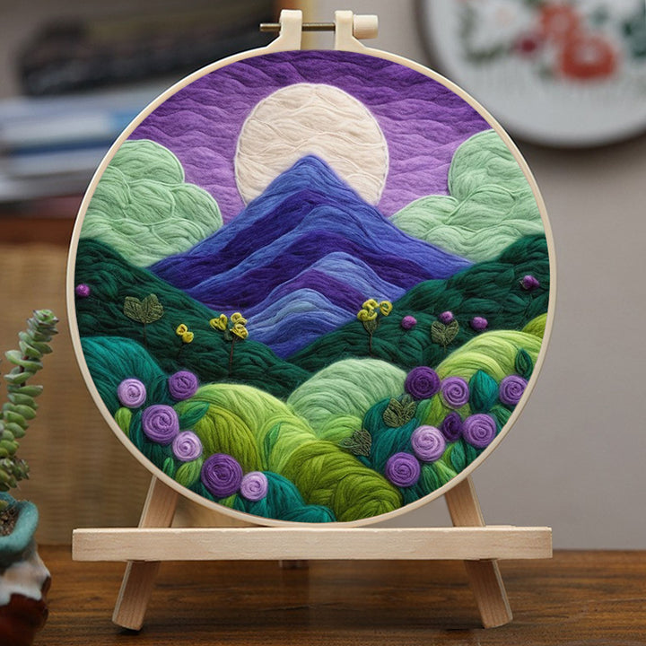 Moon Rises Over Mountains and Plants Wool Needle Felting Painting Kit