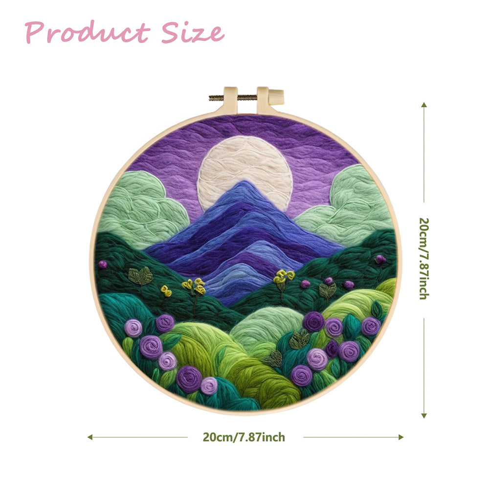 Moon Rises Over Mountains and Plants Wool Needle Felting Painting Kit