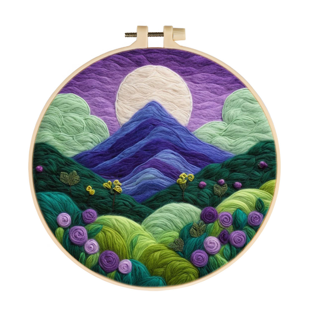 Moon Rises Over Mountains and Plants Wool Needle Felting Painting Kit