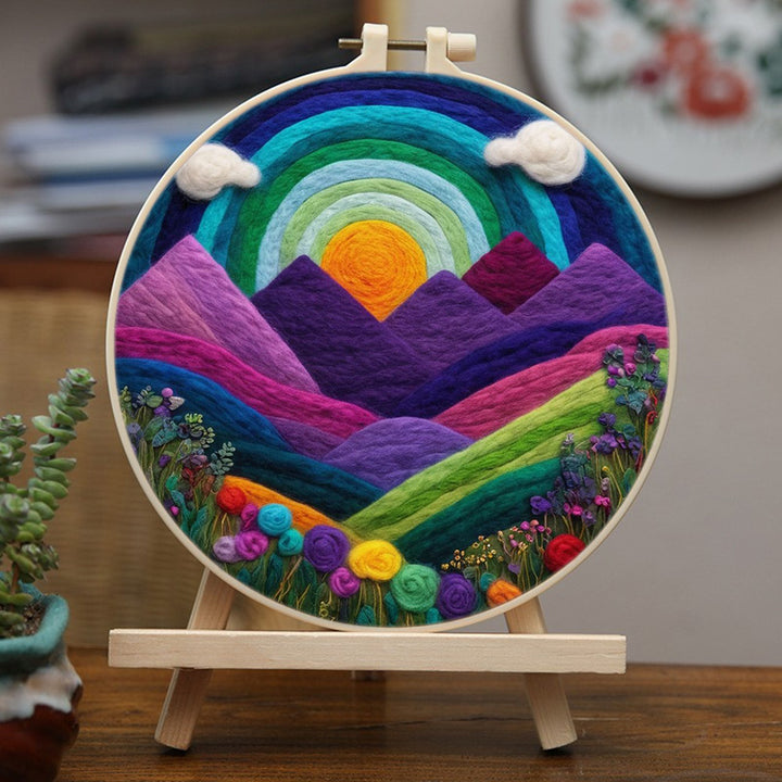 Colorful Mountain Landscape with Rainbow Sky Wool Needle Felting Painting Kit