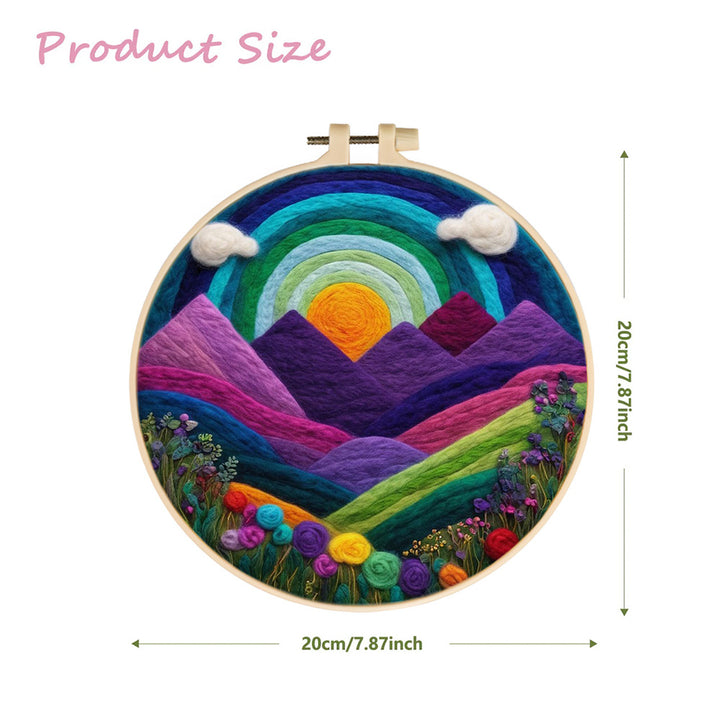 Colorful Mountain Landscape with Rainbow Sky Wool Needle Felting Painting Kit