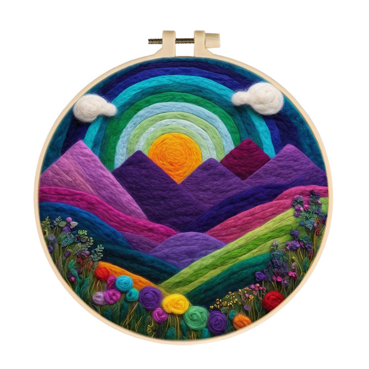 Colorful Mountain Landscape with Rainbow Sky Wool Needle Felting Painting Kit
